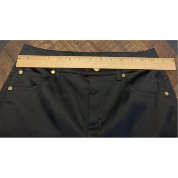 Escada Black Gold Accents Luxury Shiny Pants Size 34/ Small - Picture 5 of 16